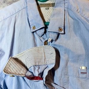 Ted Baker Light Blue Dress Shirt with Stripes and Polka Dot Accents - Size 5 UK